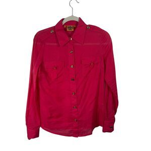 Tory Burch Pink Button Down Shirt 100% Cotton Logo Buttons Preppy Womens Size 4